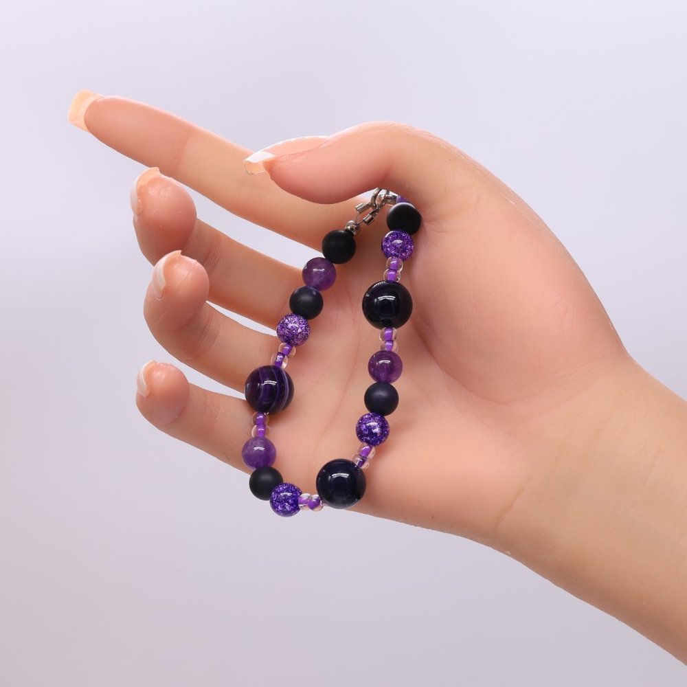3 Piece Set Necklace With Bracelet, Earrings and Amethyst Seed Beads - Picture 6 of 6